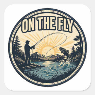 On The Fly — 日の出にキャスティングするフライフィッシャーマン スクエアシール