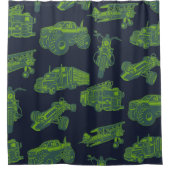 On the Go Blue & Green Moving Vehicle Boys シャワーカーテン (正面)