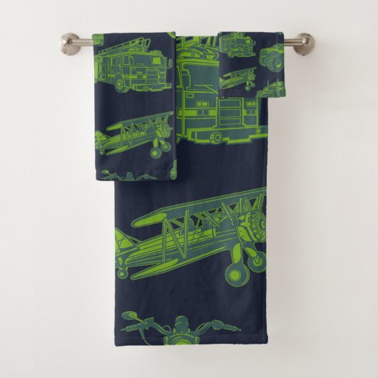 On the Go Blue & Green Moving Vehicle Boys バスタオルセット (インサイチュ)
