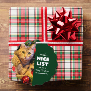 On the Nice List Christmas Cat Pet Photo オーナメントカード