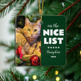 On the Nice List Christmas Cat Pet Photo セラミックオーナメント