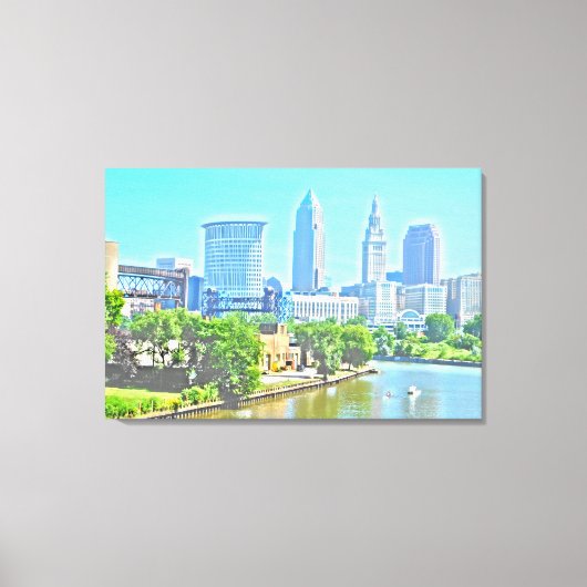 On the River CLE OH (絵を描 Effect) Canvas Print キャンバスプリント (正面)