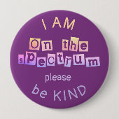 On the Spectrum Rainbow & Purple Autism Awareness 缶バッジ (正面)