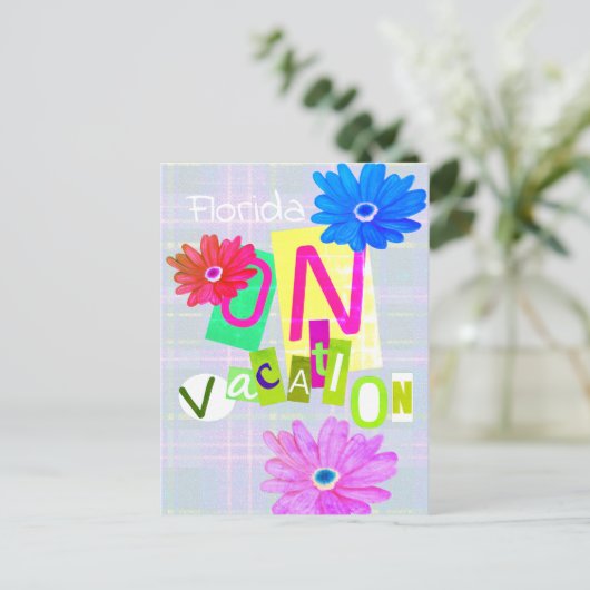 "On Vacation" 80s Retro ポストカード (スタンド正面)