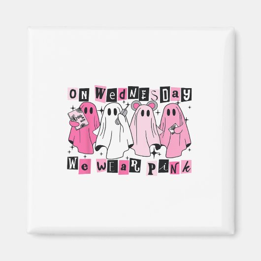 On Wednesday We Wear Cute Pink Ghost Halloween マグネット (正面)