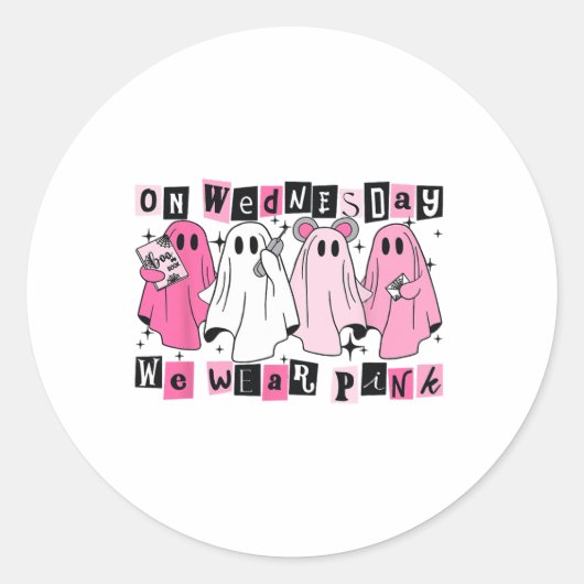 On Wednesday We Wear Cute Pink Ghost Halloween  ラウンドシール (正面)