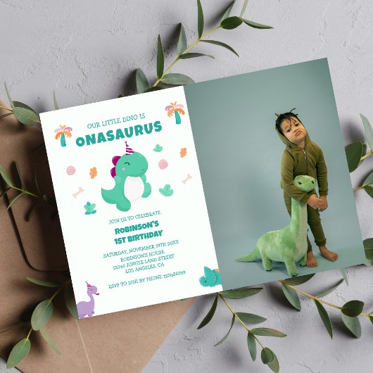 Onasaurus Little Disourus 1st Birthday写真 招待状