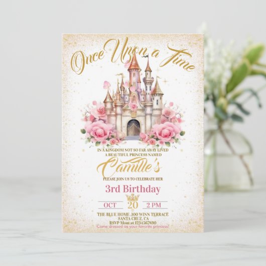Once On a Timeプリンセスガール誕生日招待状 招待状 (スタンド正面)