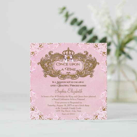 Once On a Timeプリンセス誕生日 招待状 (スタンド正面)