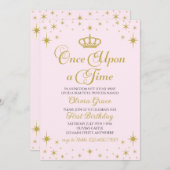 Once On a Time金ゴールドプリンセス誕生日招待状 招待状 (正面/裏面)