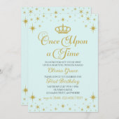 Once On a Time金ゴールドプリンセス誕生日招待状 招待状 (正面/裏面)