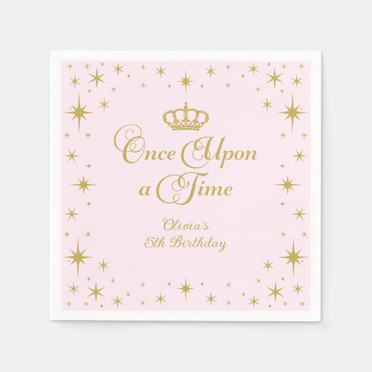 Once On a Time金ゴールドプリンセス誕生日 スタンダードカクテルナプキン (正面)