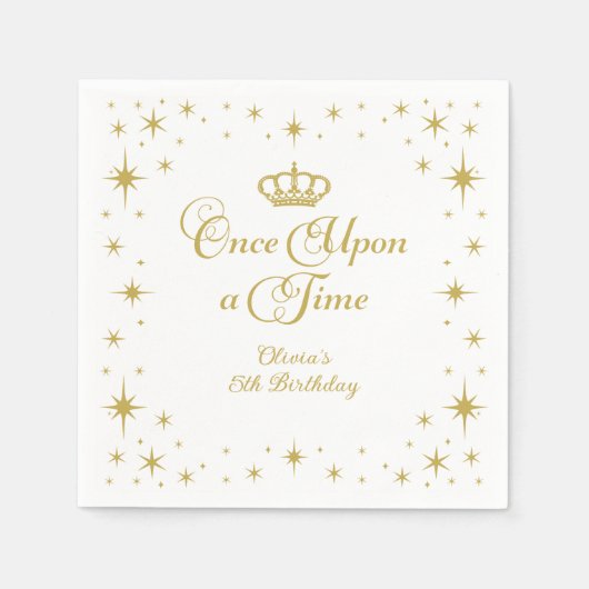 Once On a Time金ゴールドプリンセス誕生日 スタンダードカクテルナプキン (正面)