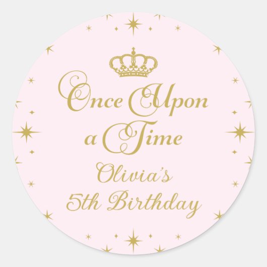 Once On a Time金ゴールドプリンセス誕生日 ラウンドシール (正面)