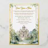 Once On a Time Fairytale Castle Photo 結婚's 箔招待状 (正面)