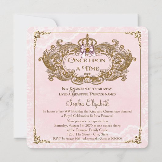 Once On a Time Girlsプリンセス誕生日パーティー 招待状 (正面)