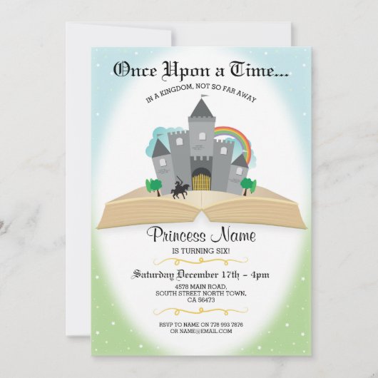 Once On a Time Storyブックプリンセス誕生日 招待状 (正面)
