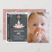 Once On A Time Storybook Blk Photo 1st Birthday 招待状 (正面/裏面)