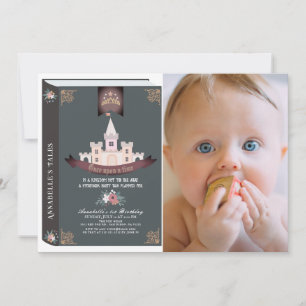 Once On A Time Storybook Blk Photo 1st Birthday 招待状