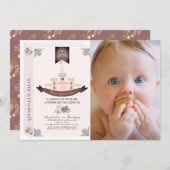 Once On A Time Storybook Pink Photo 1st Birthday 招待状 (正面/裏面)