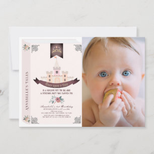 Once On A Time Storybook Pink Photo 1st Birthday 招待状