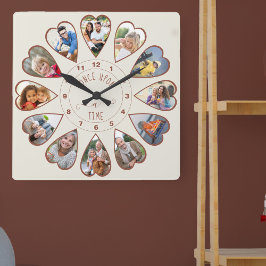 Once Upon a Time 12枚のハート型写真 クリーム色と錆色 スクエア壁時計