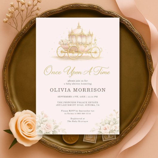 Once Upon A Time Princess Blush Pink Baby Shower 招待状
