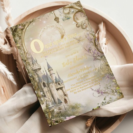 Once Upon a Time Princess Castle Baby Shower 箔招待状