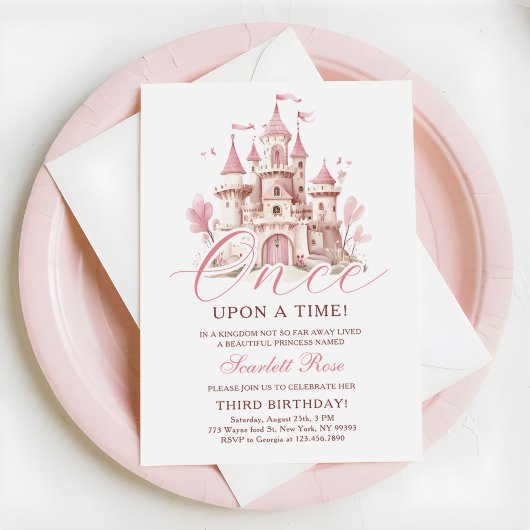 Once Upon a Time Princess Castle Girl Birthday 招待状