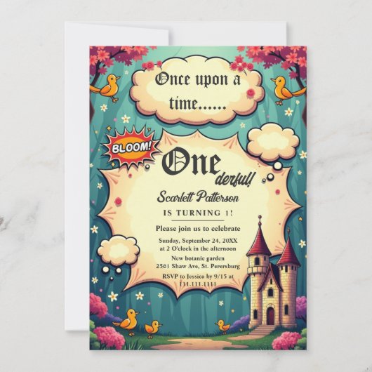 Once Upon A Time Woodland Fairytale 1st Birthday 招待状 (正面)