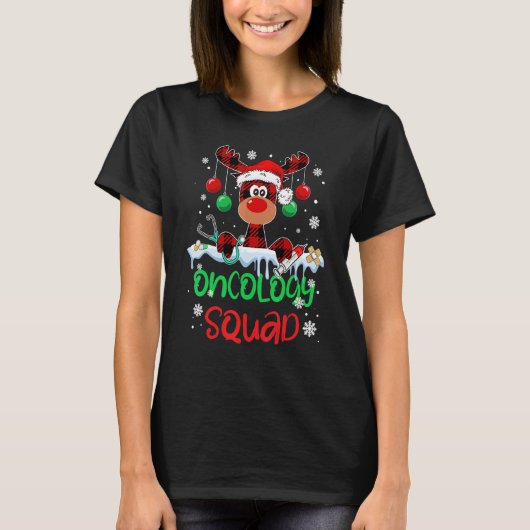 Oncology Squad Christmas Reindeer Nurse Matching P Tシャツ (正面)