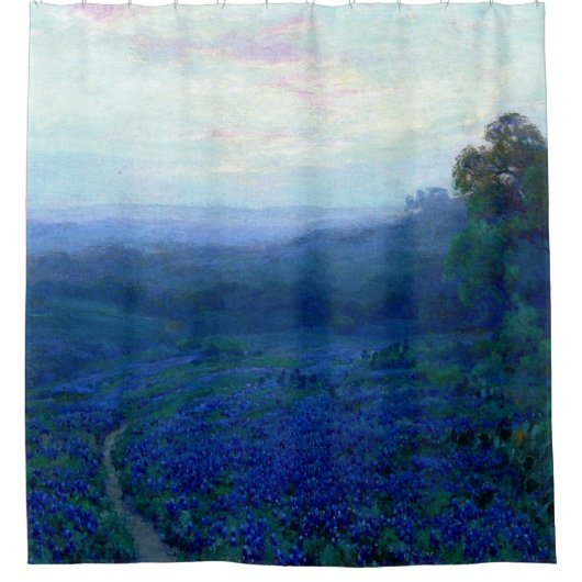 Onderdonk - Bluebonnetsのフィールドを通過するパス シャワーカーテン (正面)