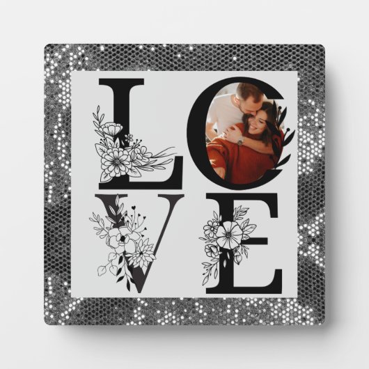 ONEフォトモダンフローラシルバーグリッターバレンタイン フォトプラーク (正面)