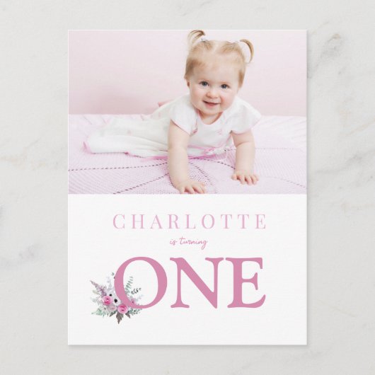 ONEフローラの第1誕生日への招待 ポストカード (正面)