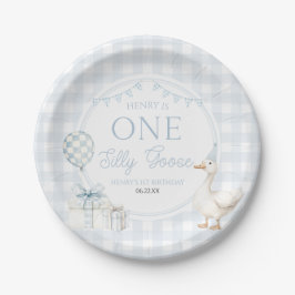 ONE いたずらガチョウ ブルー 1歳の誕生日パーティー ペーパープレート