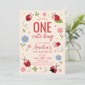 ONE かわいいバグ レディバグ 1歳 誕生日パーティー 招待状 (スタンド正面)