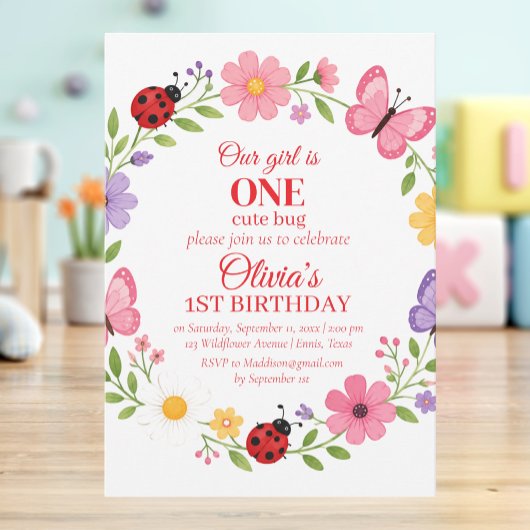 ONE かわいい虫 テントウムシ 1歳の誕生日 招待状
