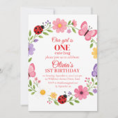 ONE かわいい虫 テントウムシ 1歳の誕生日 招待状 (正面)