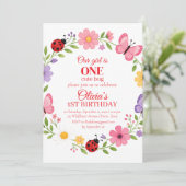 ONE かわいい虫 テントウムシ 1歳の誕生日 招待状 (スタンド正面)