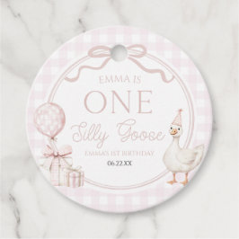 ONE ふざけたガチョウ ピンクのリボン 1歳の誕生日パーティー フェイバータグ