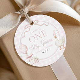 ONE ふざけたガチョウ ピンクのリボン 1歳の誕生日パーティー フェイバータグ