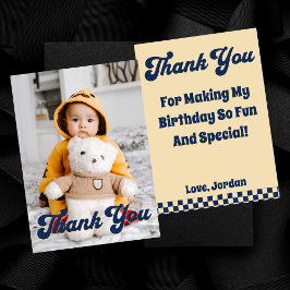 One クール Dude 1st Birthday Thank You Photo Card サンキューカード