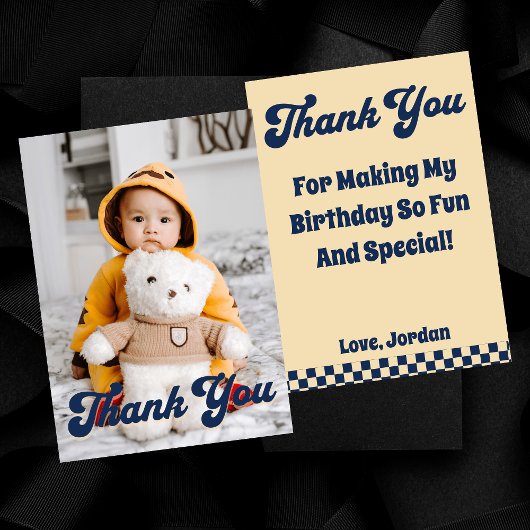 One クール Dude 1st Birthday Thank You Photo Card サンキューカード