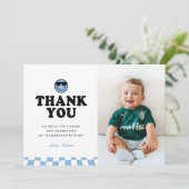 One クール Dude Blue Happy Photo Boy 1st誕生日 サンキューカード (スタンド正面)