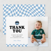 One クール Dude Blue Happy Photo Boy 1st誕生日 サンキューカード (正面/裏面)