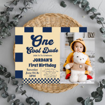One クール Dude Boy 1st Birthday Photo招待状