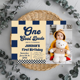 One クール Dude Boy 1st Birthday Photo招待状 招待状