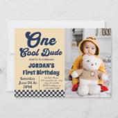 One クール Dude Boy 1st Birthday Photo招待状 招待状 (正面)