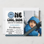 One クール Dude Boy 1st Birthday Photo 招待状 (正面)