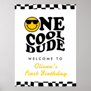 One クール Dude Boy 1st Birthday Wavy Welcome ポスター